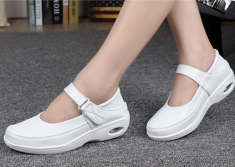Ruth Dames Ademend Platform Verpleegster Schoenen - Wit Hol