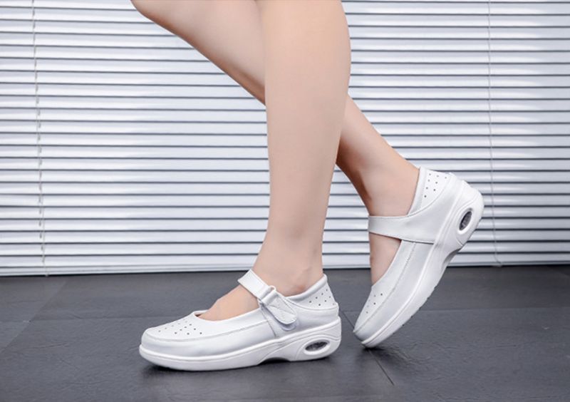 Ruth Dames Ademend Platform Verpleegster Schoenen - Wit Hol