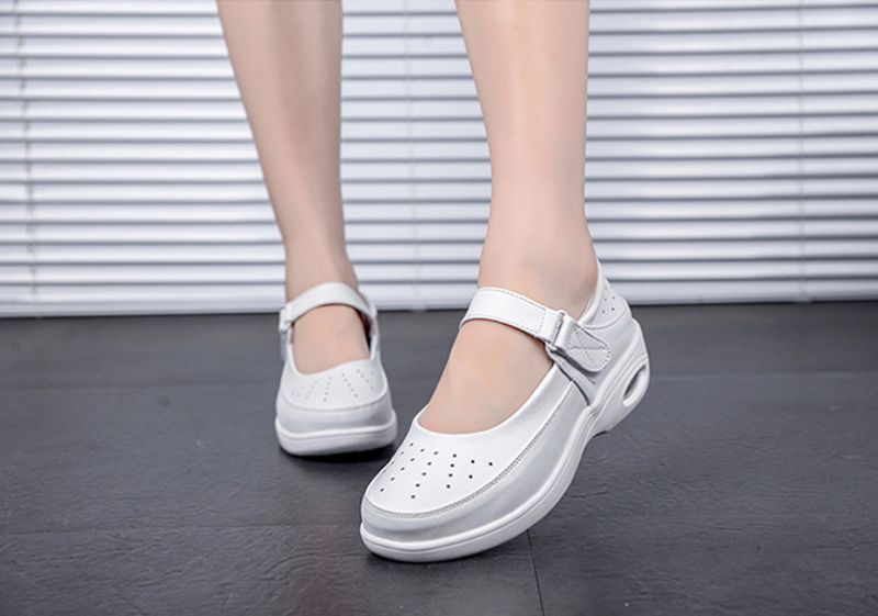 Ruth Dames Ademend Platform Verpleegster Schoenen - Wit Hol