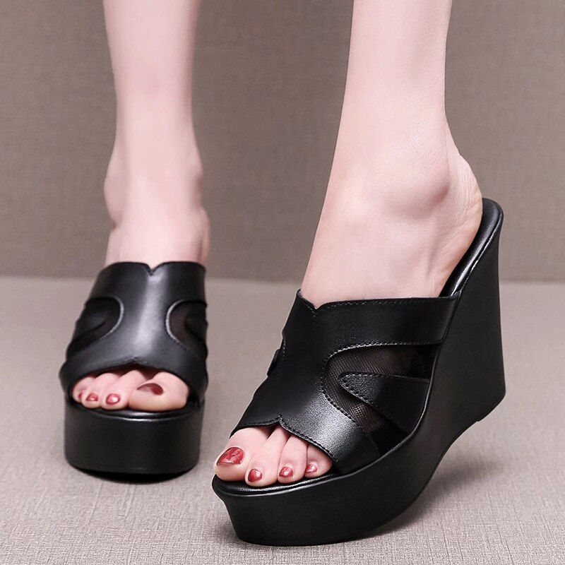 Ruth Dames Platform Wedge - Zwart Hoogte 4 in