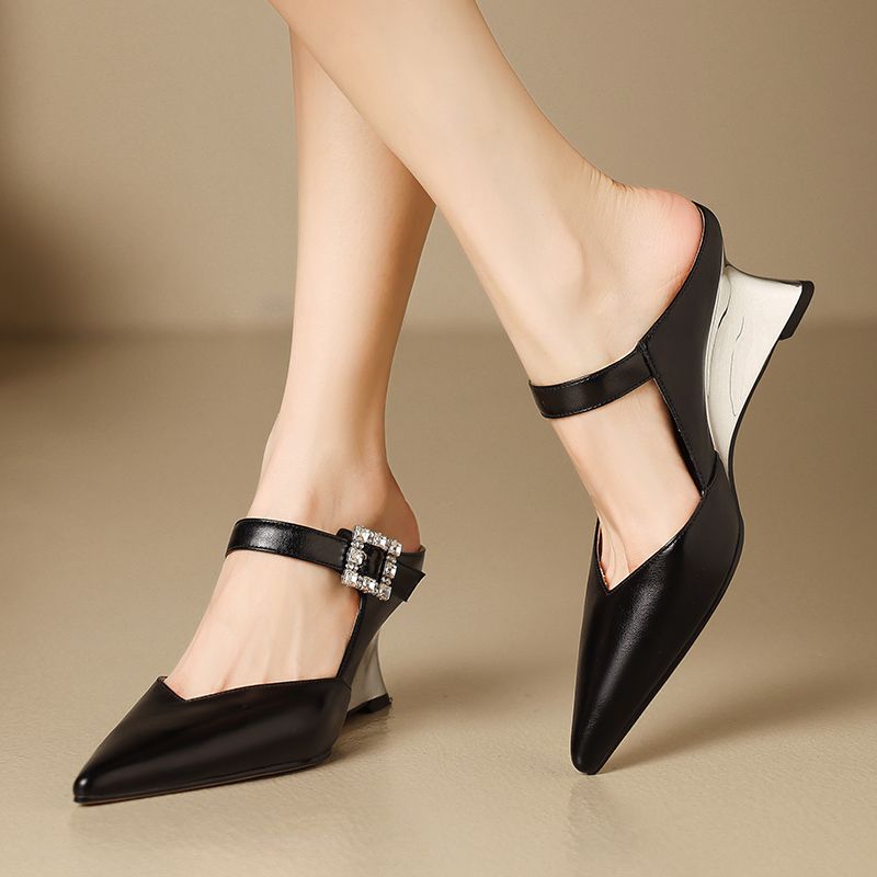 Ruth Dames Puntige Teen Wedge Muiltjes - Zwart