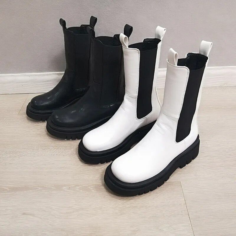 Saez Dames Midcalf Boots - Wit zonder fluweel
