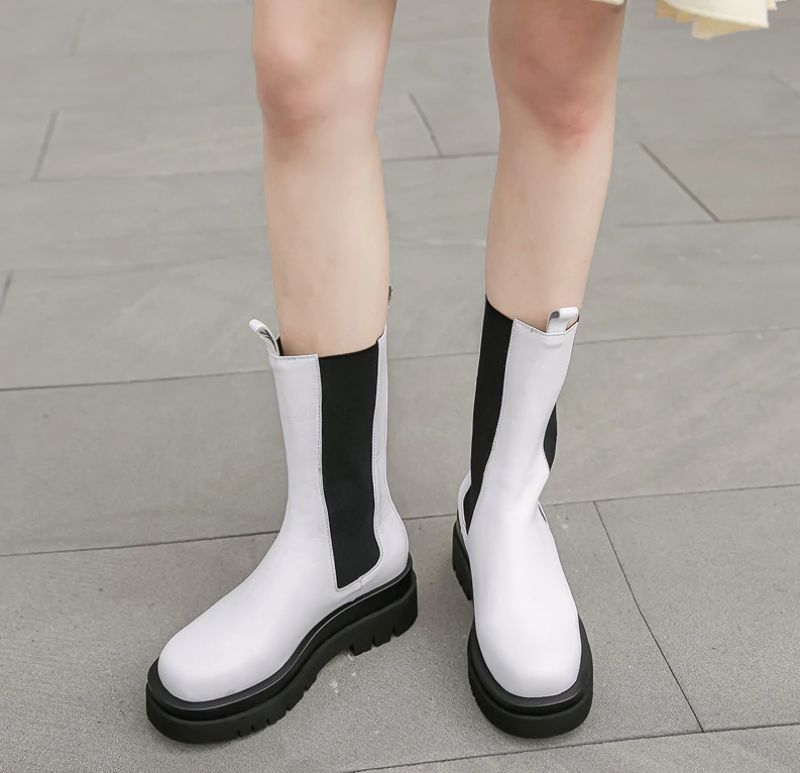 Saez Dames Midcalf Boots - Wit zonder fluweel