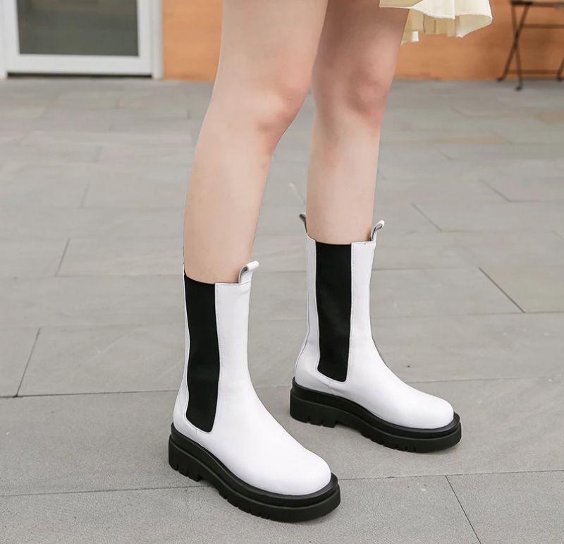 Saez Dames Midcalf Boots - Wit zonder fluweel