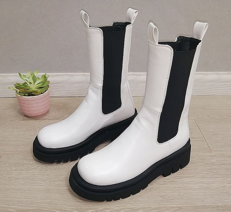 Saez Dames Midcalf Boots - Wit zonder fluweel
