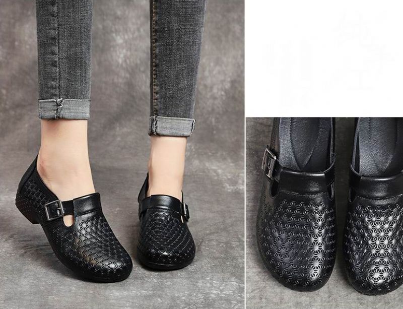 Salma Dames Instappers Platte Schoenen - Zwart