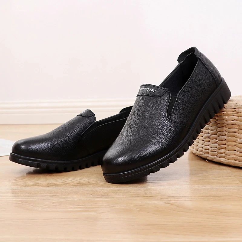 Salome Dames Comfortabele Leren Platte Loafer Schoenen - Zwart