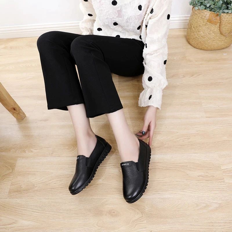 Salome Dames Comfortabele Leren Platte Loafer Schoenen - Zwart