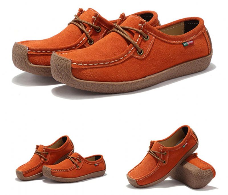Salvador Dames Veterschoenen Leren Loafer Schoenen - Oranje