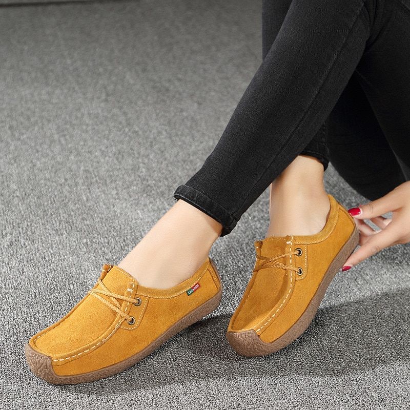 Salvador Dames Veterschoenen Leren Loafer Schoenen - Oranje