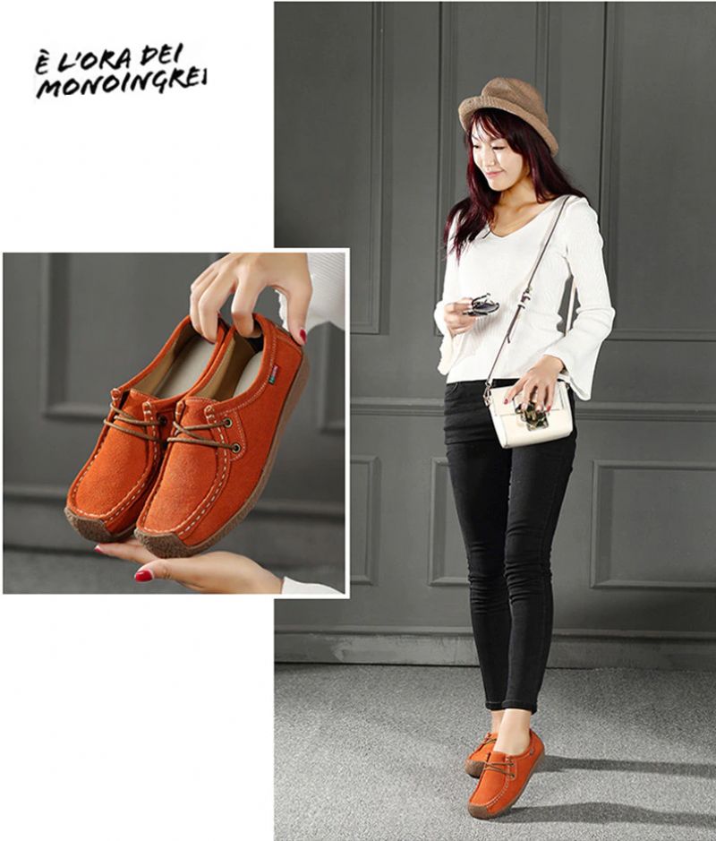 Salvador Dames Veterschoenen Leren Loafer Schoenen - Oranje