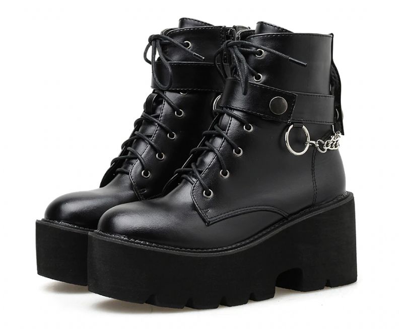 Samira Dames Zwarte Gothic Stijl Platform Laarzen - Zwart
