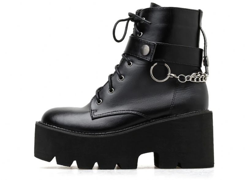 Samira Dames Zwarte Gothic Stijl Platform Laarzen - Zwart