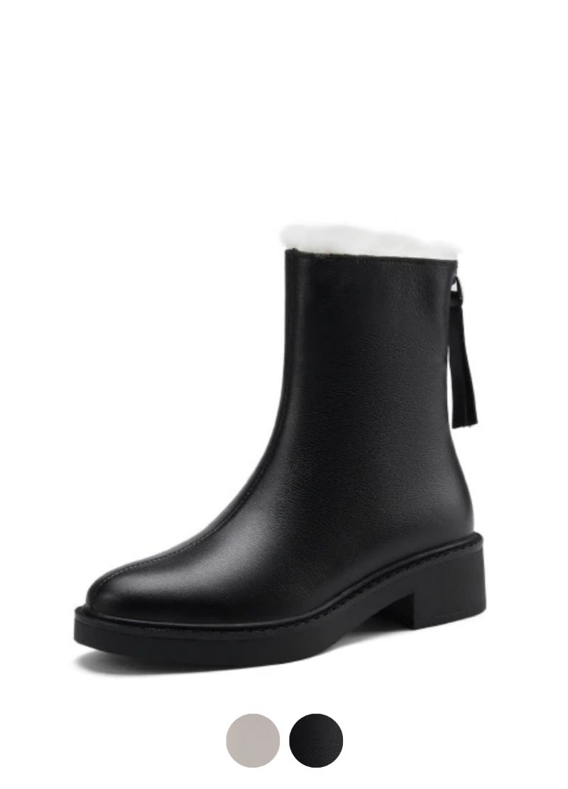 Sapene Dames Winter Leren Zwarte Laarzen
