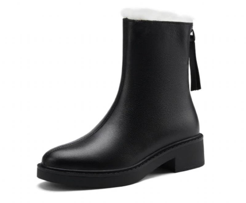 Sapene Dames Winter Leren Zwarte Laarzen - Zwart