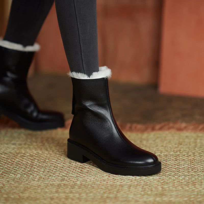 Sapene Dames Winter Leren Zwarte Laarzen - Zwart