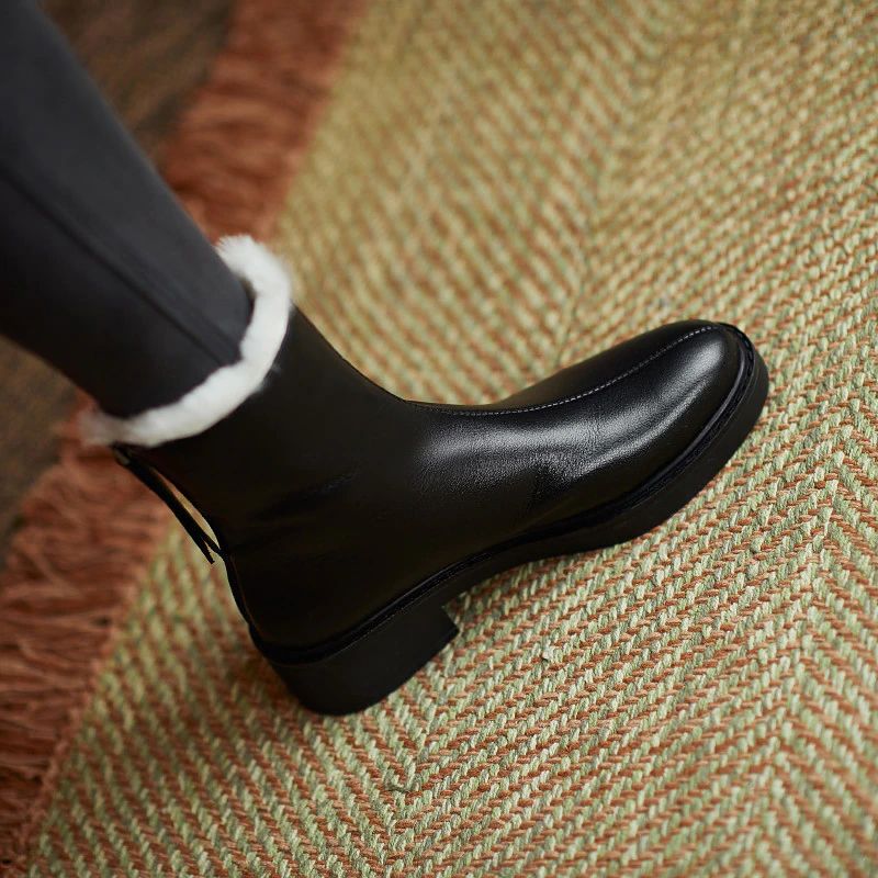Sapene Dames Winter Leren Zwarte Laarzen - Zwart