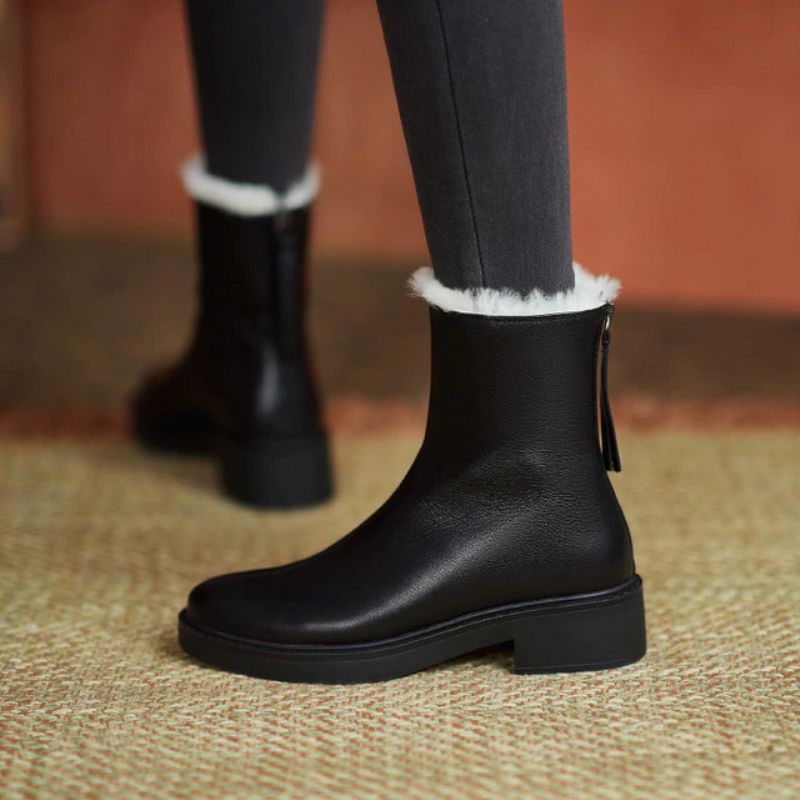 Sapene Dames Winter Leren Zwarte Laarzen - Zwart
