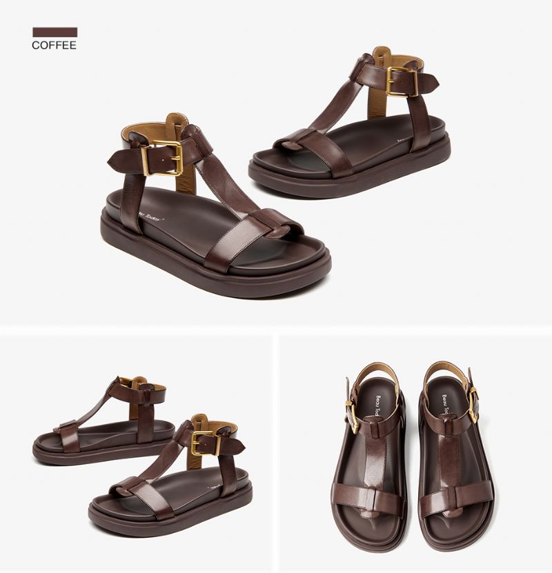 Sara Dames T-strap Leren Sandaal - Zwart