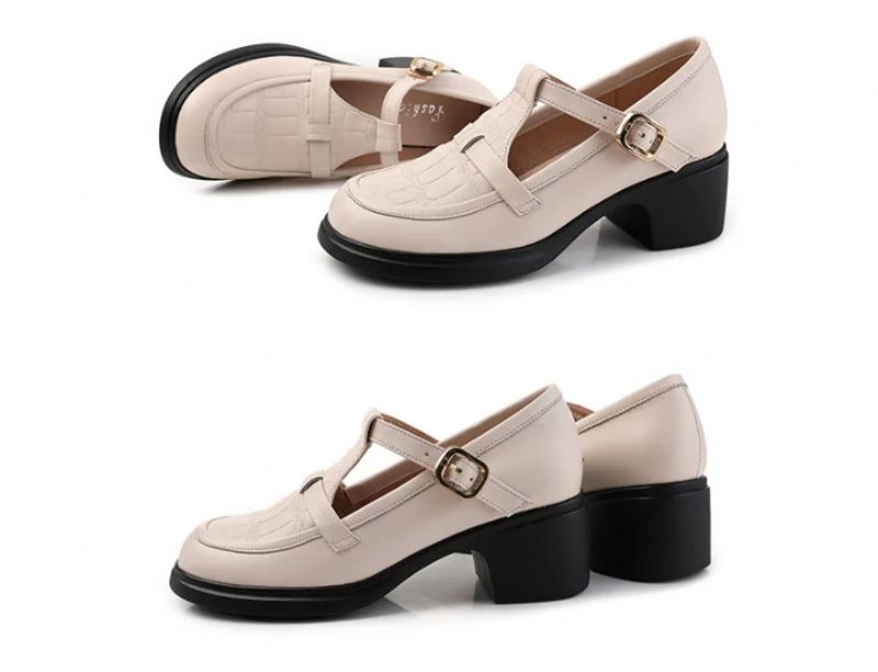 Sara Dames Vierkante Hak Pumps - Beige