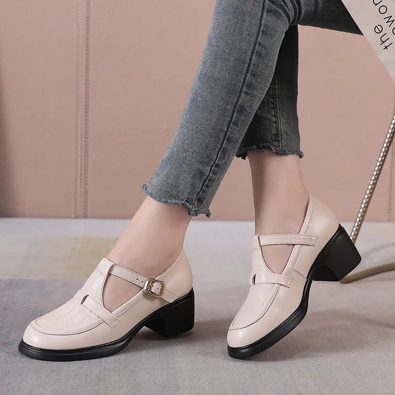 Sara Dames Vierkante Hak Pumps - Beige