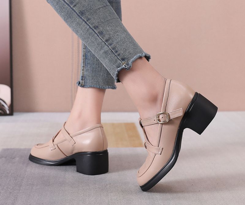 Sara Dames Vierkante Hak Pumps - Beige