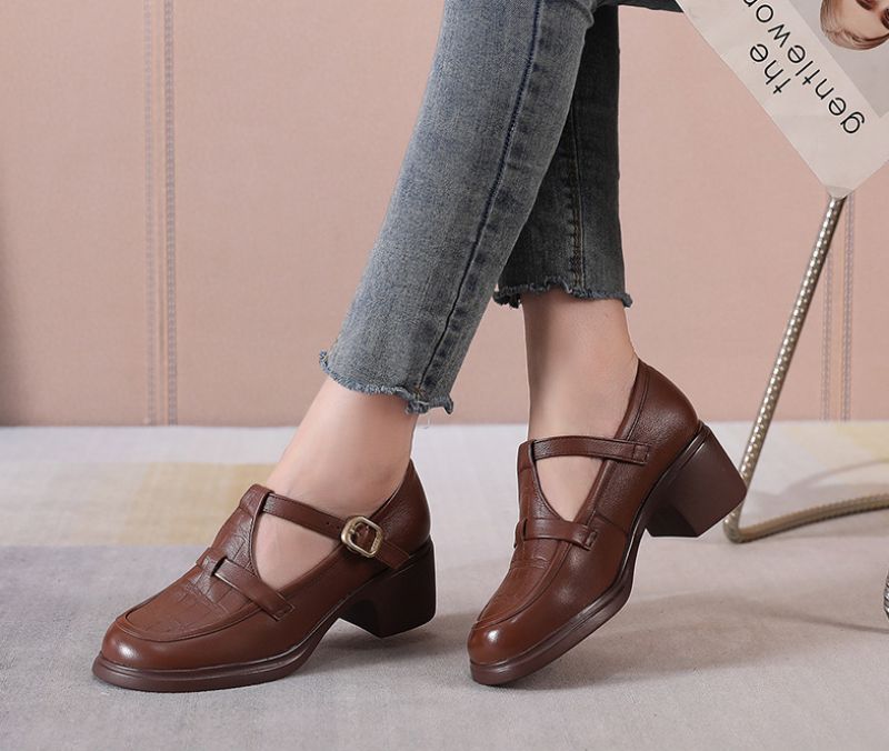 Sara Dames Vierkante Hak Pumps - Beige