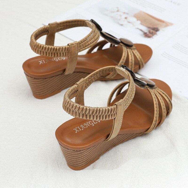 Shani Dames Sandaal Wedges - Bruin