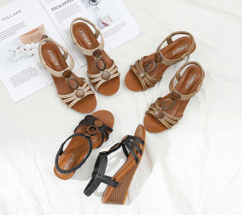 Shani Dames Sandaal Wedges - Bruin