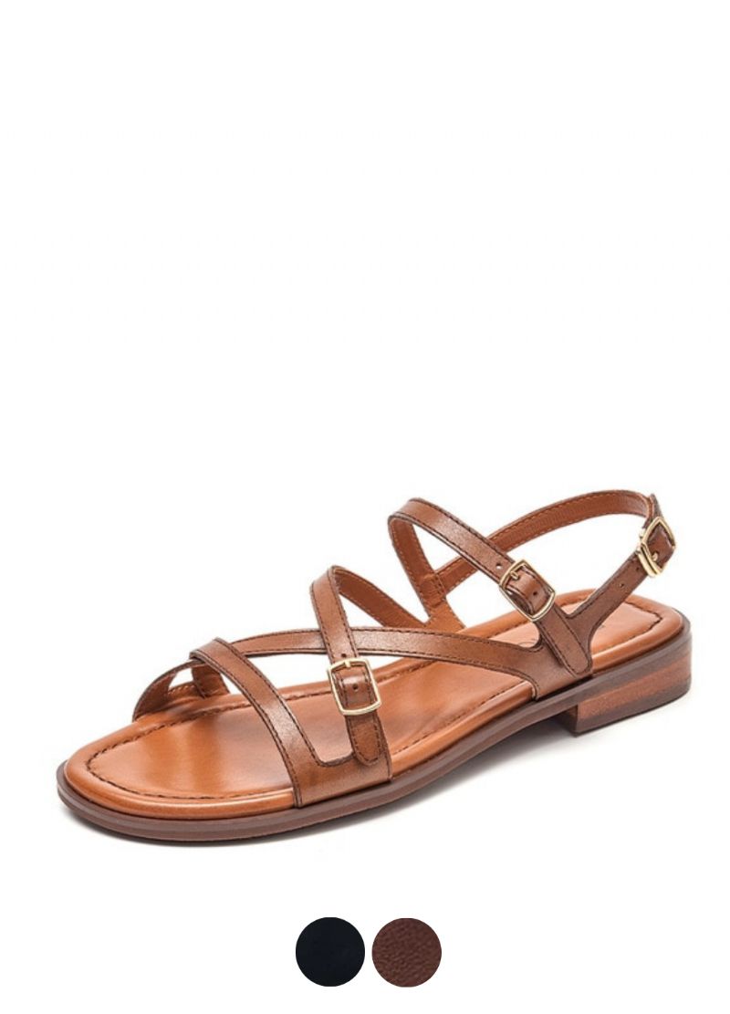 Shantal Dames Echte Leren Cross Strap Sandalen