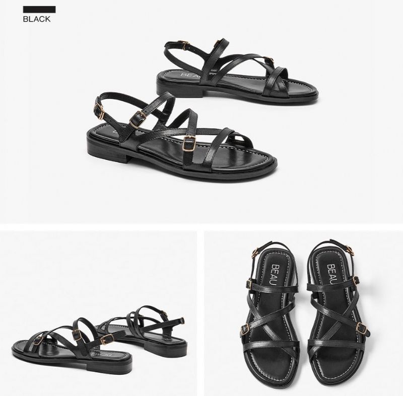 Shantal Dames Echte Leren Cross Strap Sandalen - Bruin