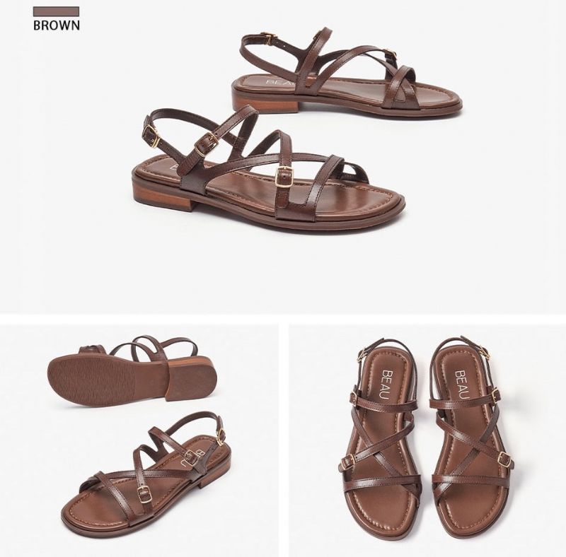 Shantal Dames Echte Leren Cross Strap Sandalen - Bruin