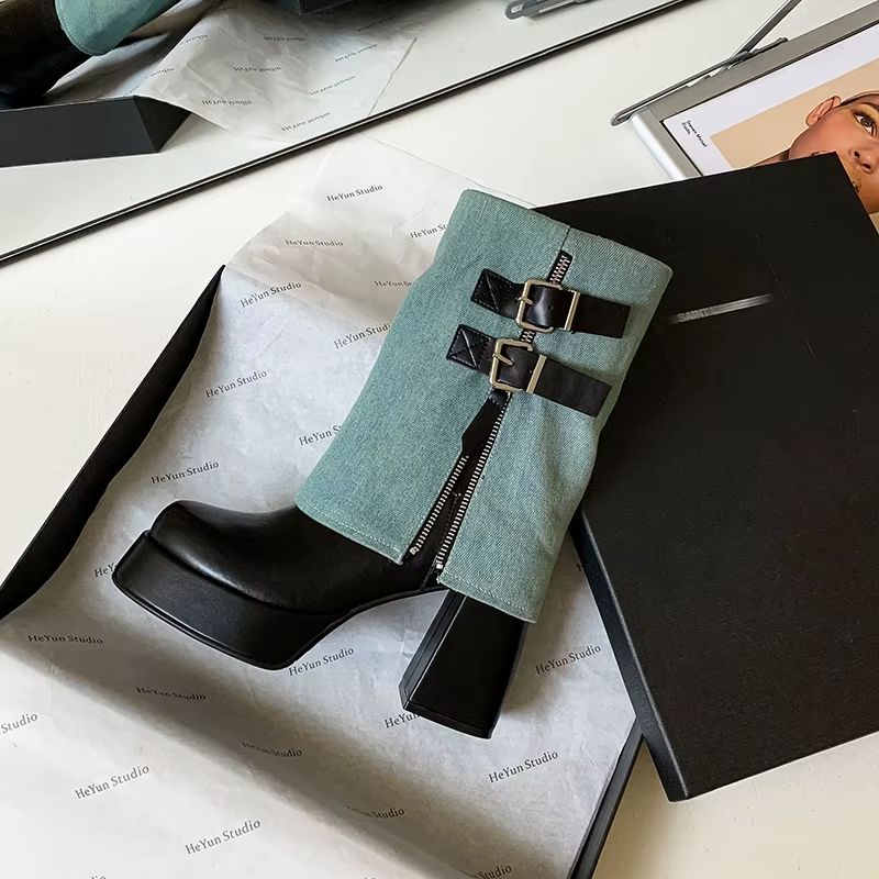 Shantal Dames Mid-calf Enkellaarsjes - Blauw