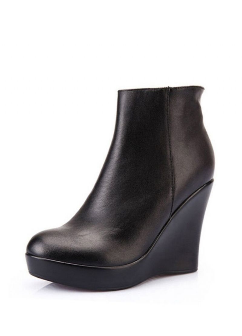 Shanty Dames Wedge Leren Enkellaarsjes