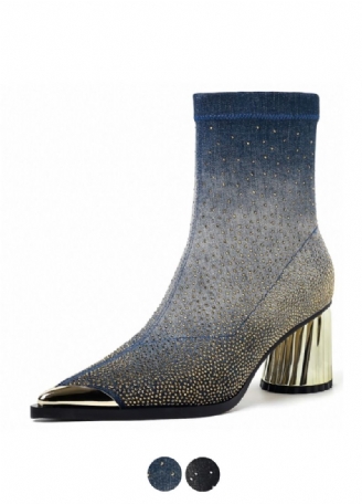 Showly Dames Luxe Strass Puntige Toe Laarzen