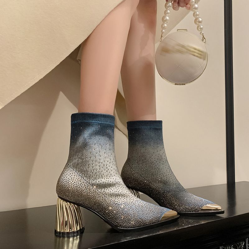 Showly Dames Luxe Strass Puntige Toe Laarzen - Blauw