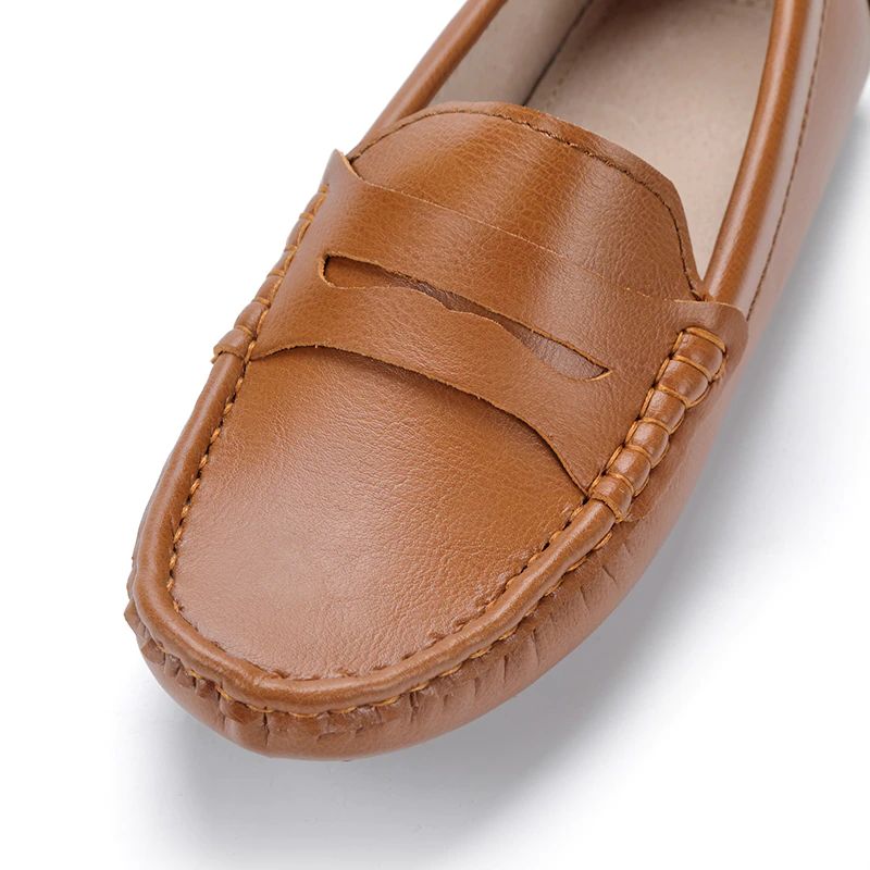 Sika Dames Platte Leren Loafer Schoenen - Bruin