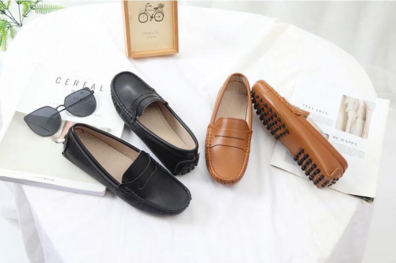 Sika Dames Platte Leren Loafer Schoenen - Bruin