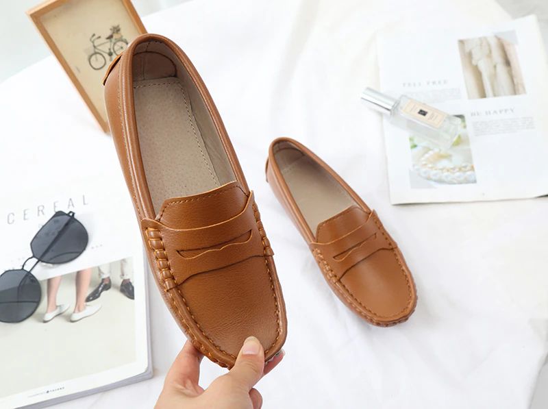 Sika Dames Platte Leren Loafer Schoenen - Bruin