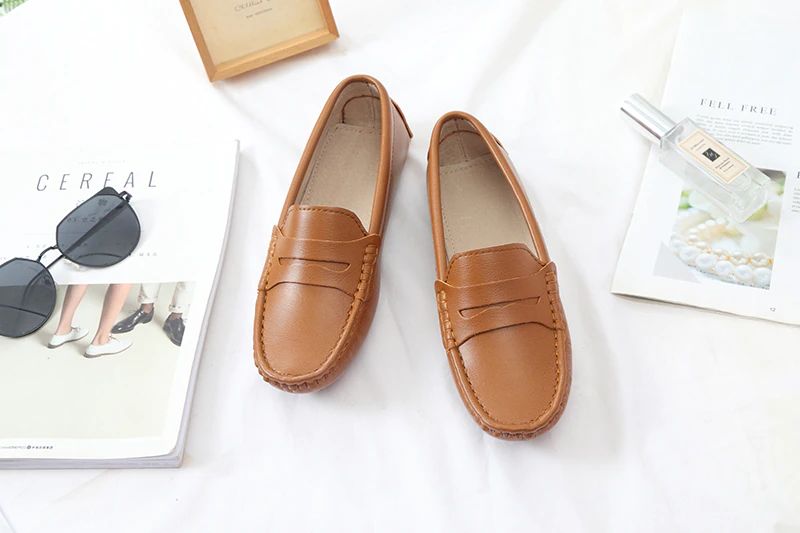 Sika Dames Platte Leren Loafer Schoenen - Bruin