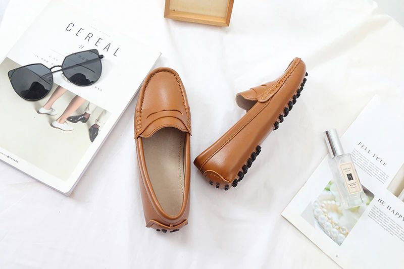 Sika Dames Platte Leren Loafer Schoenen - Bruin