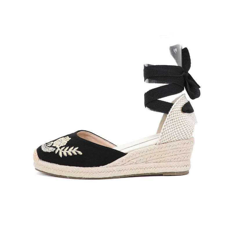 Silvana Dames Zomer Wedges Hak Band Sandalen - Zwart
