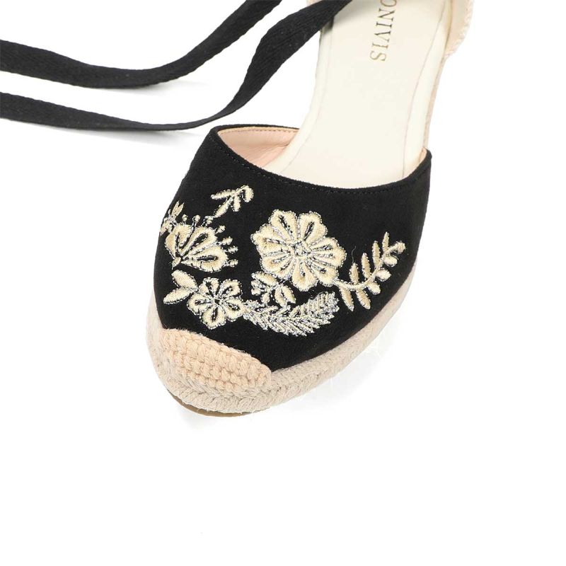 Silvana Dames Zomer Wedges Hak Band Sandalen - Zwart