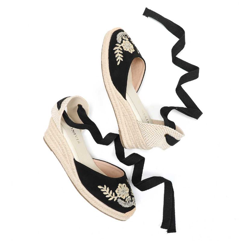Silvana Dames Zomer Wedges Hak Band Sandalen - Zwart