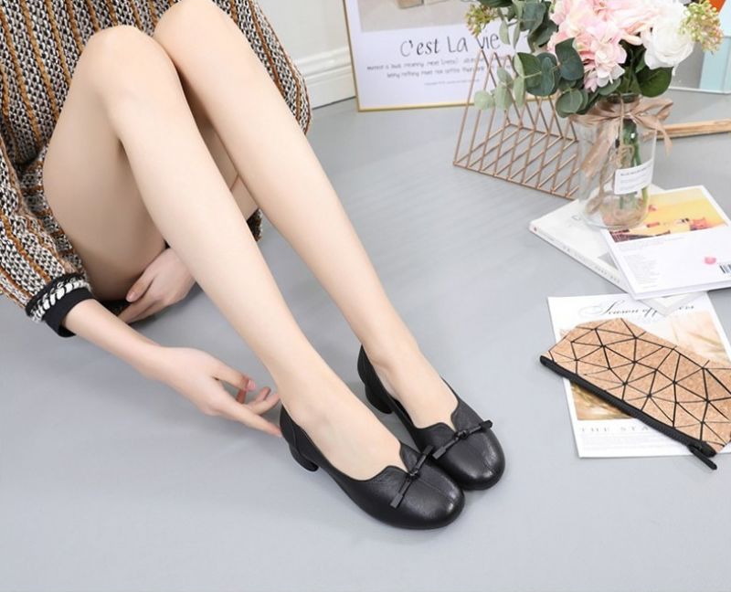 Silvia Dames Leren Pump Zwarte Schoenen - Zwart