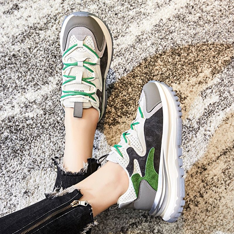 Simone Dames Hoge Kwaliteit Veter Sneaker - Groen