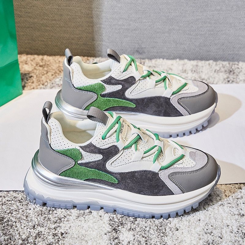 Simone Dames Hoge Kwaliteit Veter Sneaker - Groen
