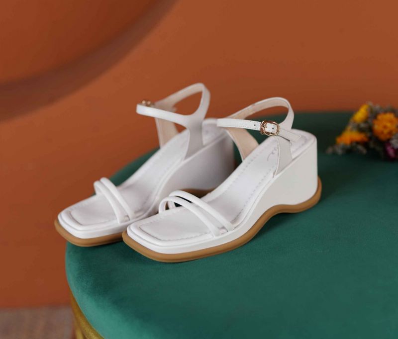 Sinaray Dames Vierkante Teen Wedges Sandalen - Lichtgeel