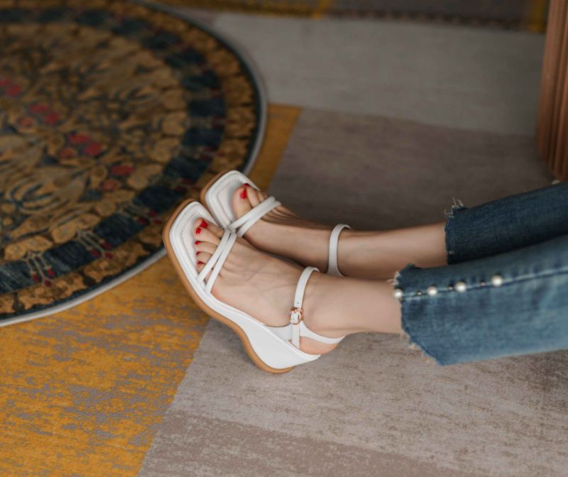 Sinaray Dames Vierkante Teen Wedges Sandalen - Lichtgeel