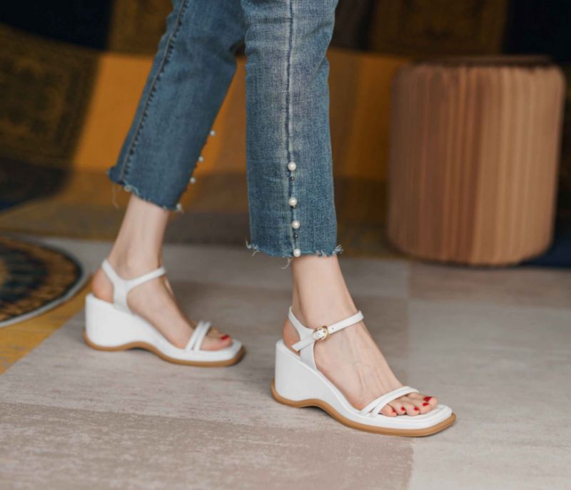 Sinaray Dames Vierkante Teen Wedges Sandalen - Lichtgeel